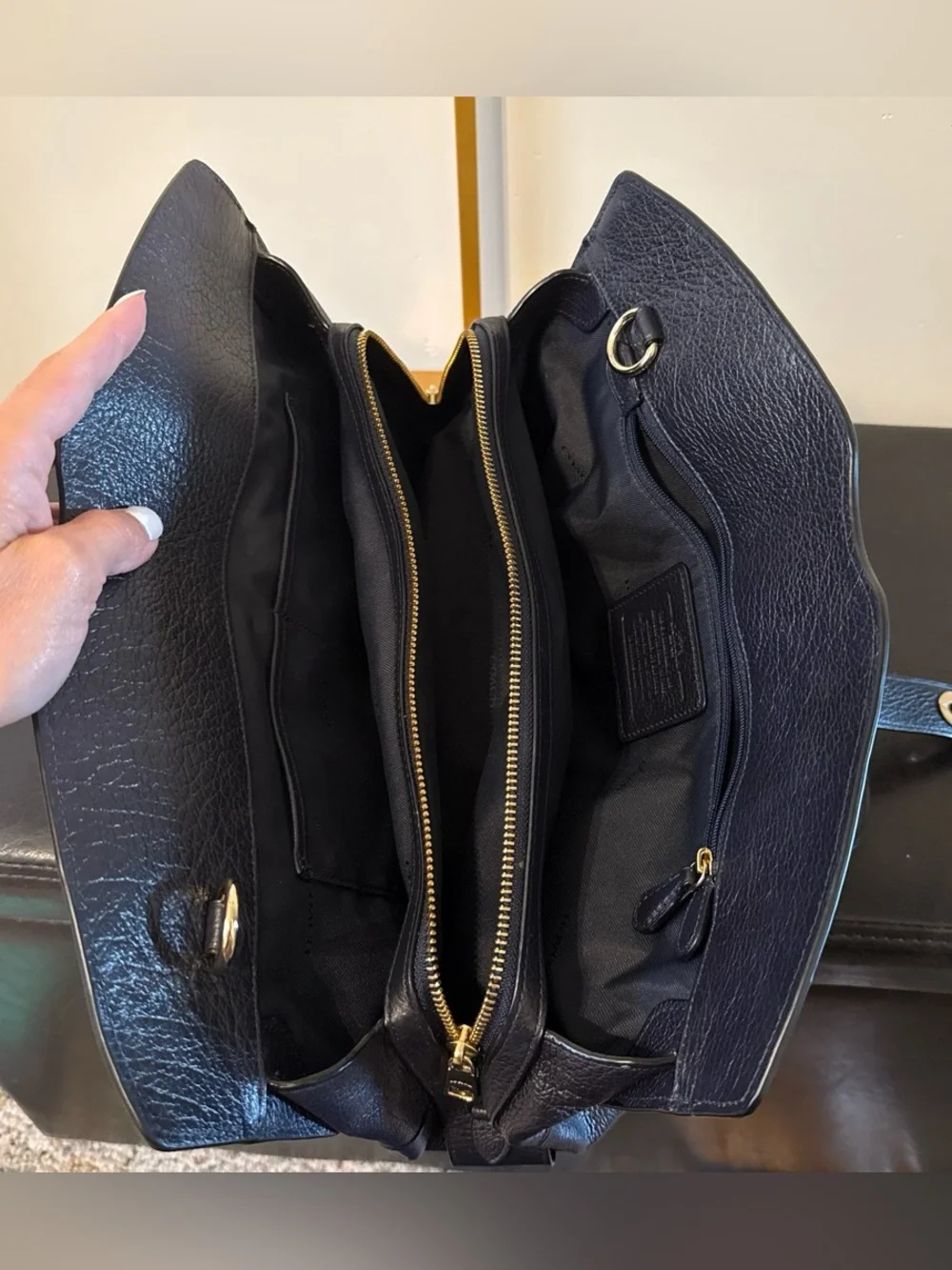 Coach Mercer 30 Navy Leather Satchel with Silver Hardware